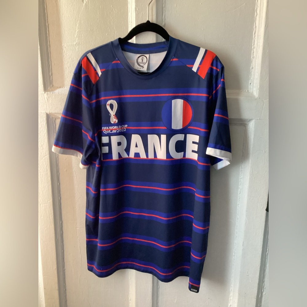 France FIFA Qatar 2022 World Cup Navy Blue Graphic Soccer Jersey